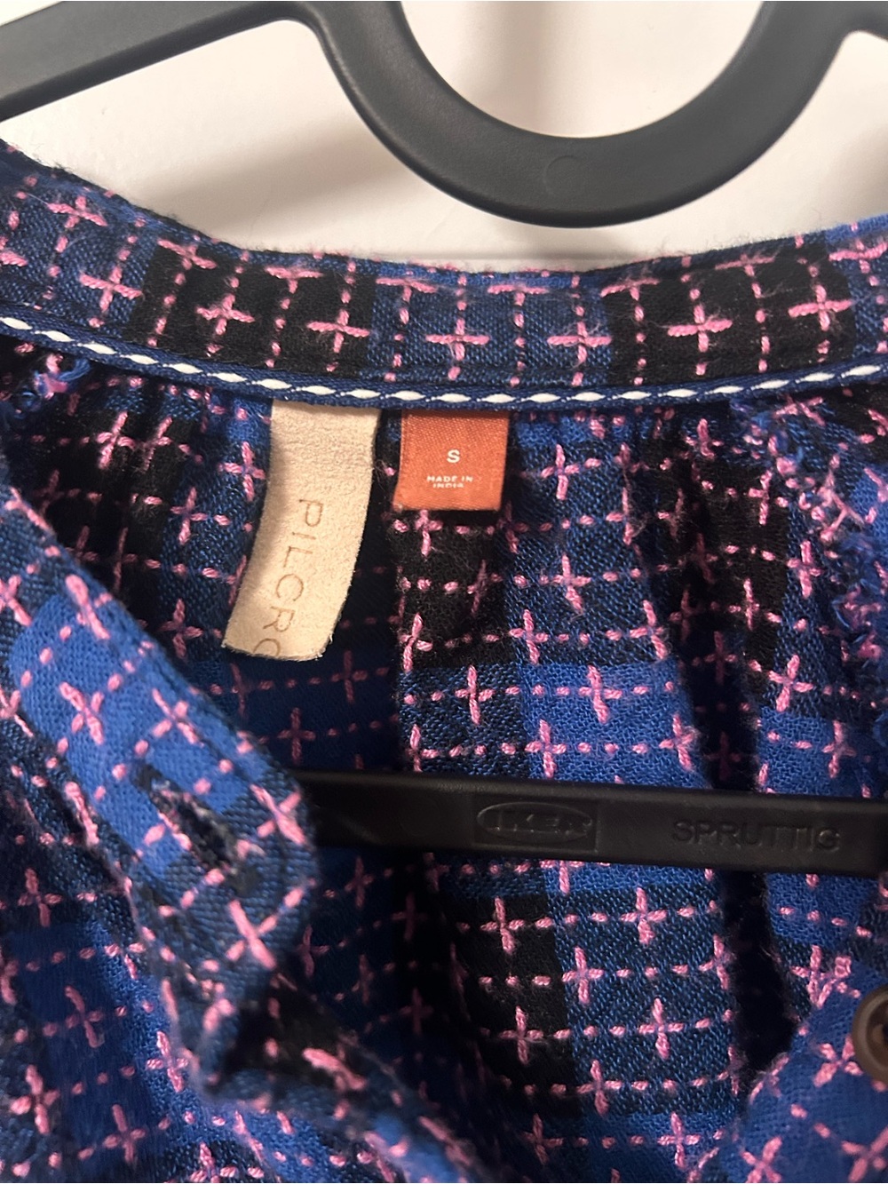 Anthropologie Blue and black Plaid Long-Sleeve button down Women's Blouse - Picture 5 of 10